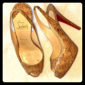 Christian Louboutin cork sling back peep toe heel